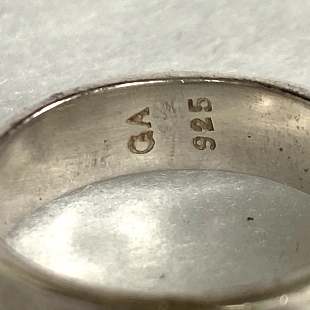 Sterling Silver 925 GA 5MM Hammered Genuine White Pearl Band Ring Sz 6.5